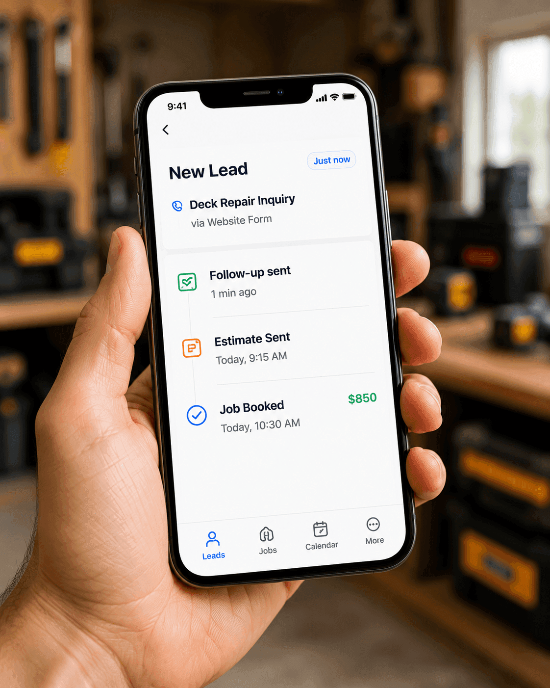 TryLeadBeacon mobile lead workflow on a phone